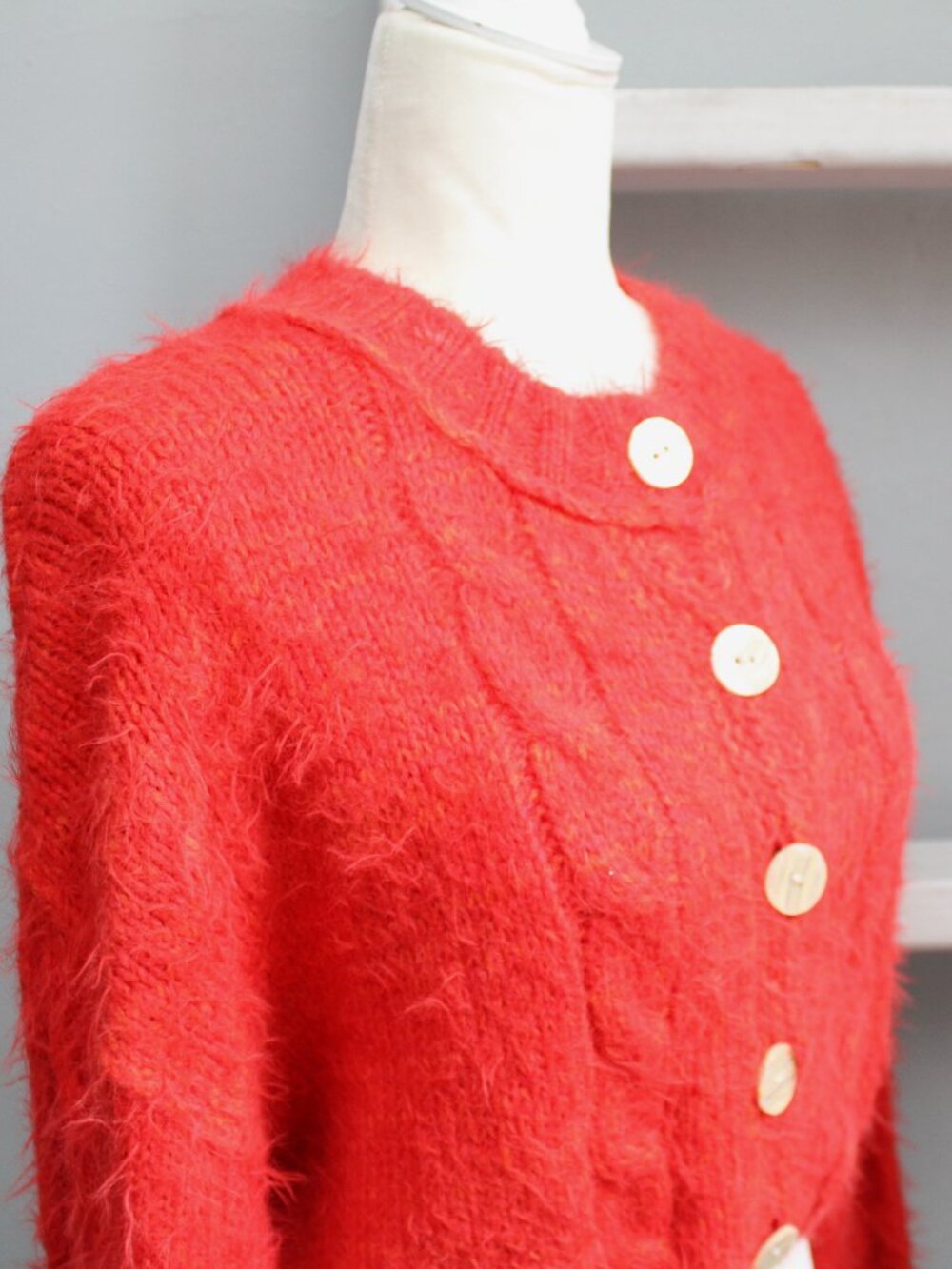 Free People x Revolve Willow Fuzzy Crop Button Cardigan Fiery Red Size Small - Picture 4 of 7